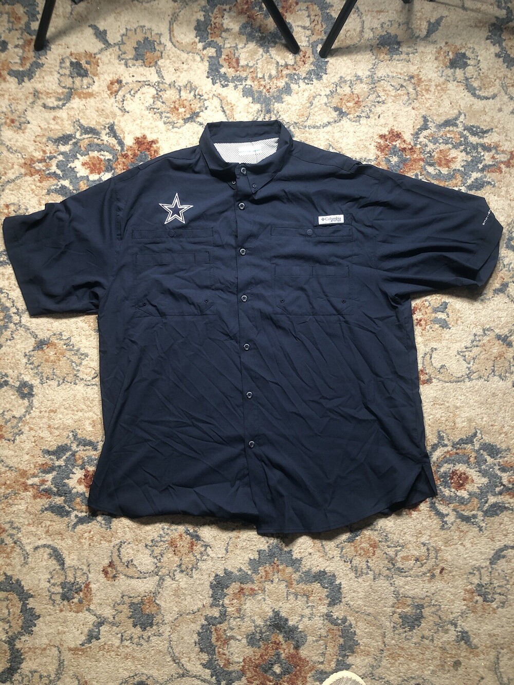 Columbia PFG Shirt Womens 1X Short Sleeve Fishing Shirt Blue Dallas Cowboys